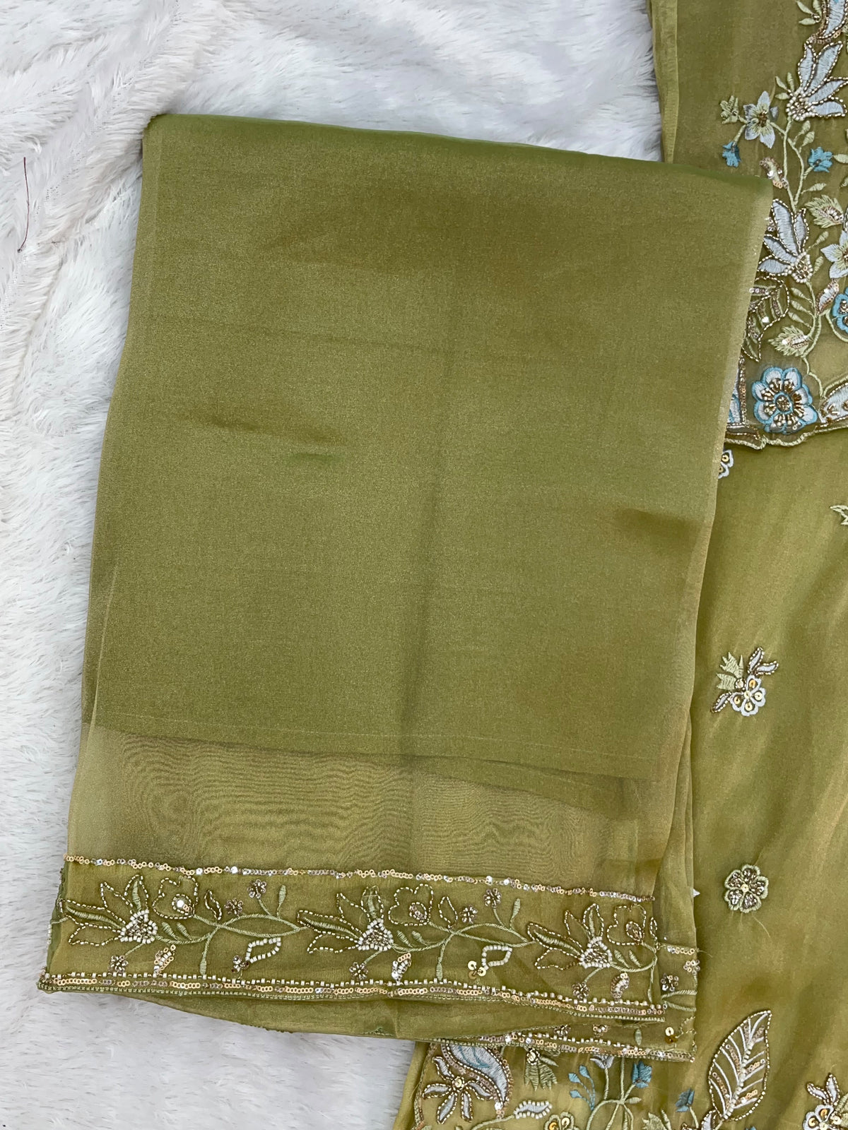 1477 Pakistani Party Wear - Olive Green