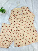 1454 Korean Printed Night Wear - Cream