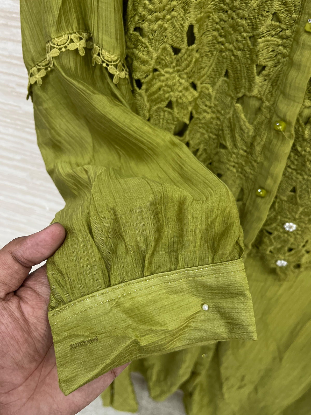 1495 Korean Crochet Coordset - Mehndi Green