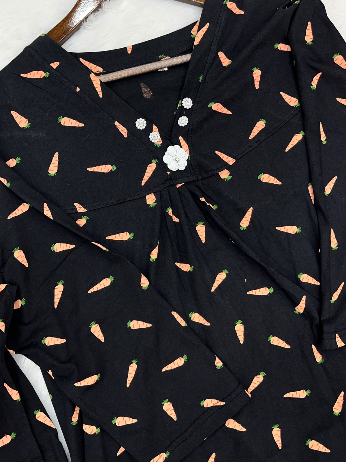 1454 Korean Printed Night Wear - Black (Carrot)