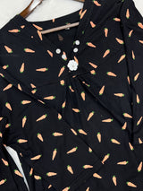 1454 Korean Printed Night Wear - Black (Carrot)