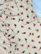 1454 Korean Printed Night Wear - Cream