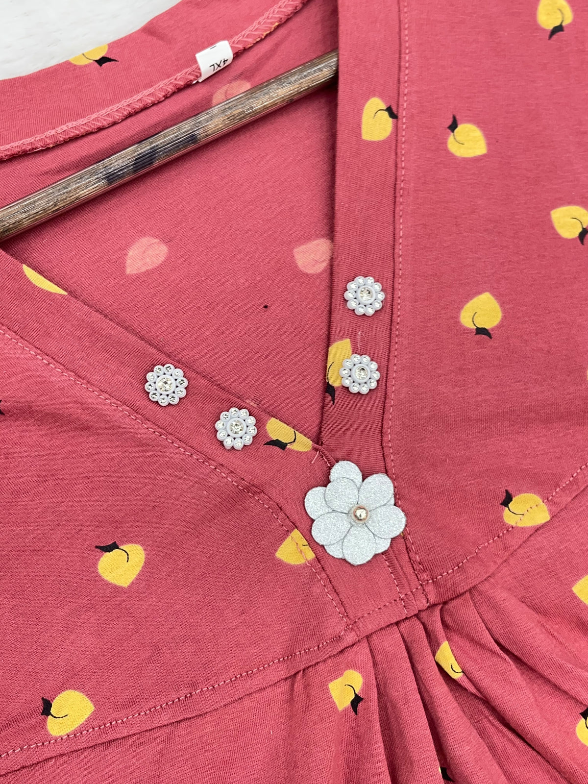 1454 Korean Printed Night Wear - Rose Pink