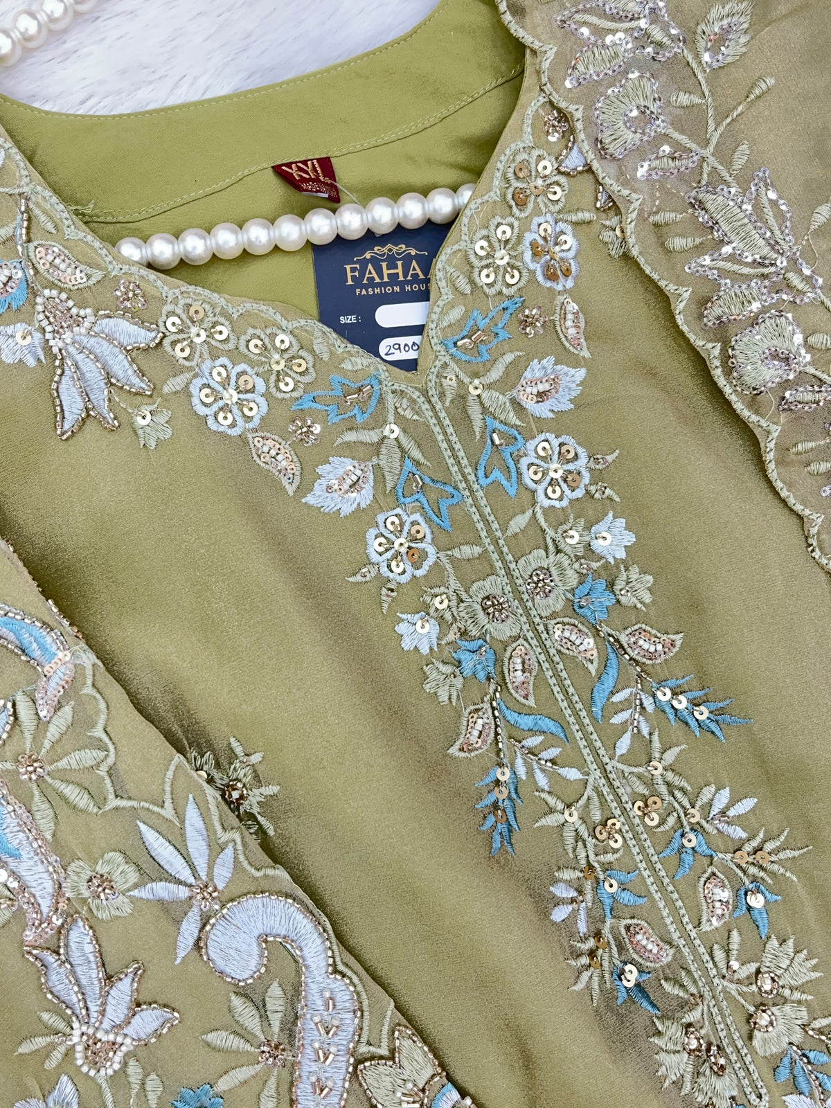 1477 Pakistani Party Wear - Olive Green