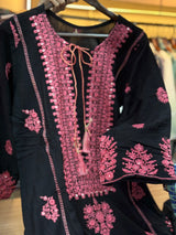 067 Embroidered Rayon Suit - black