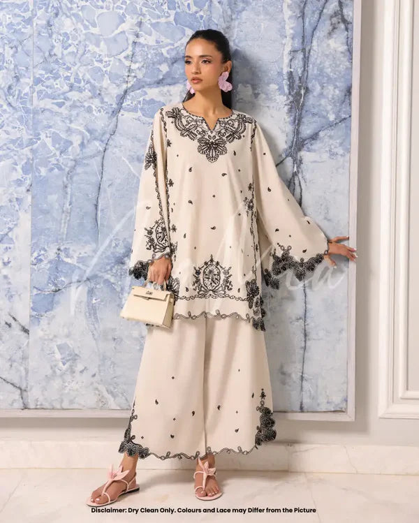 214 Elegant Ivory Georgette Kurta Palazzo Set