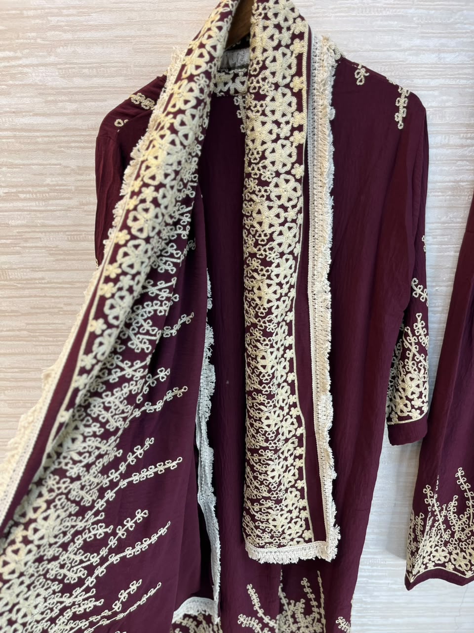 1098 Korean Embroidered Coord Set - Maroon