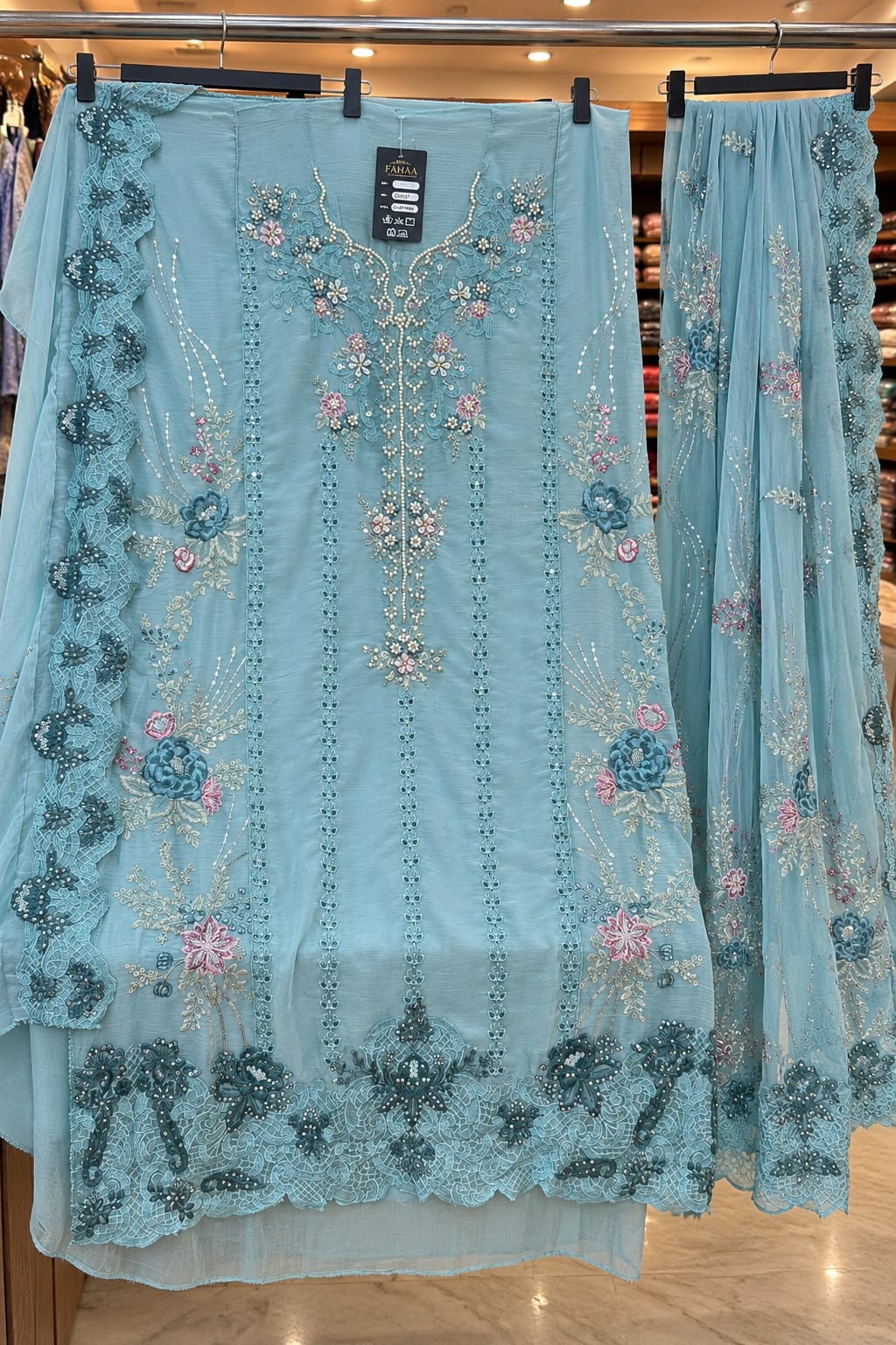 1483 Pakistani Unstitched Party Wear - Sky Blue