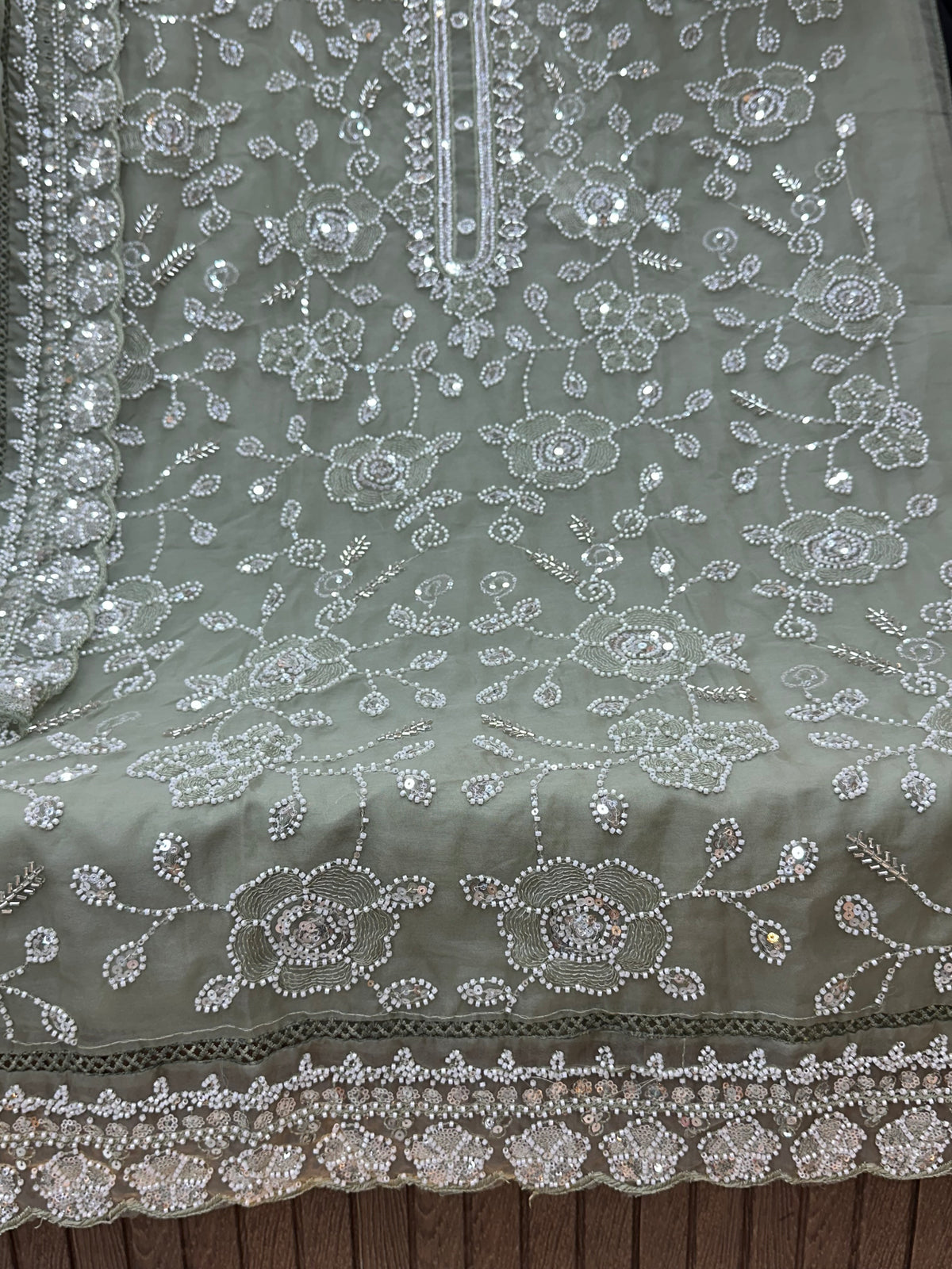 1469 Pakistani Unstitched Party Wear - Mint Green