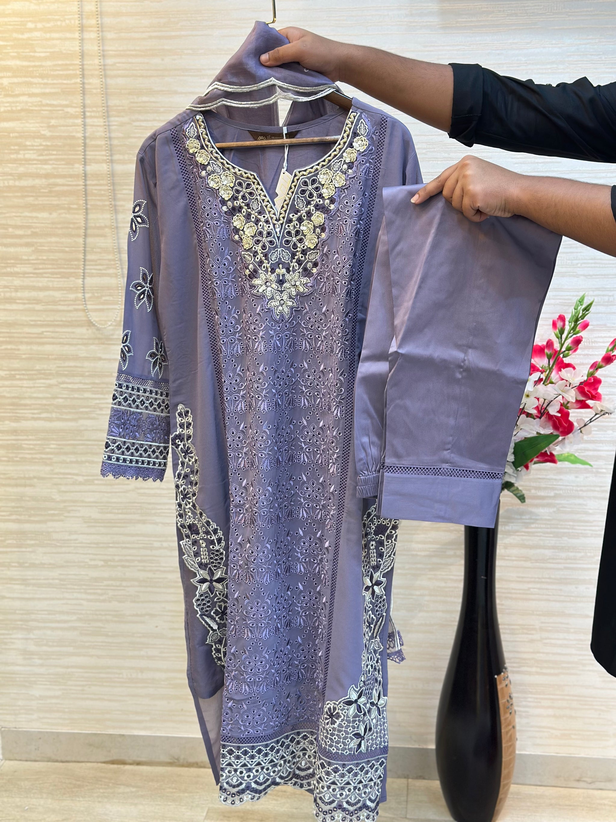 208 Cutwork Partywear suit - turkish purple