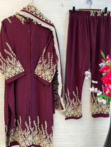 1098 Korean Embroidered Coord Set - Maroon