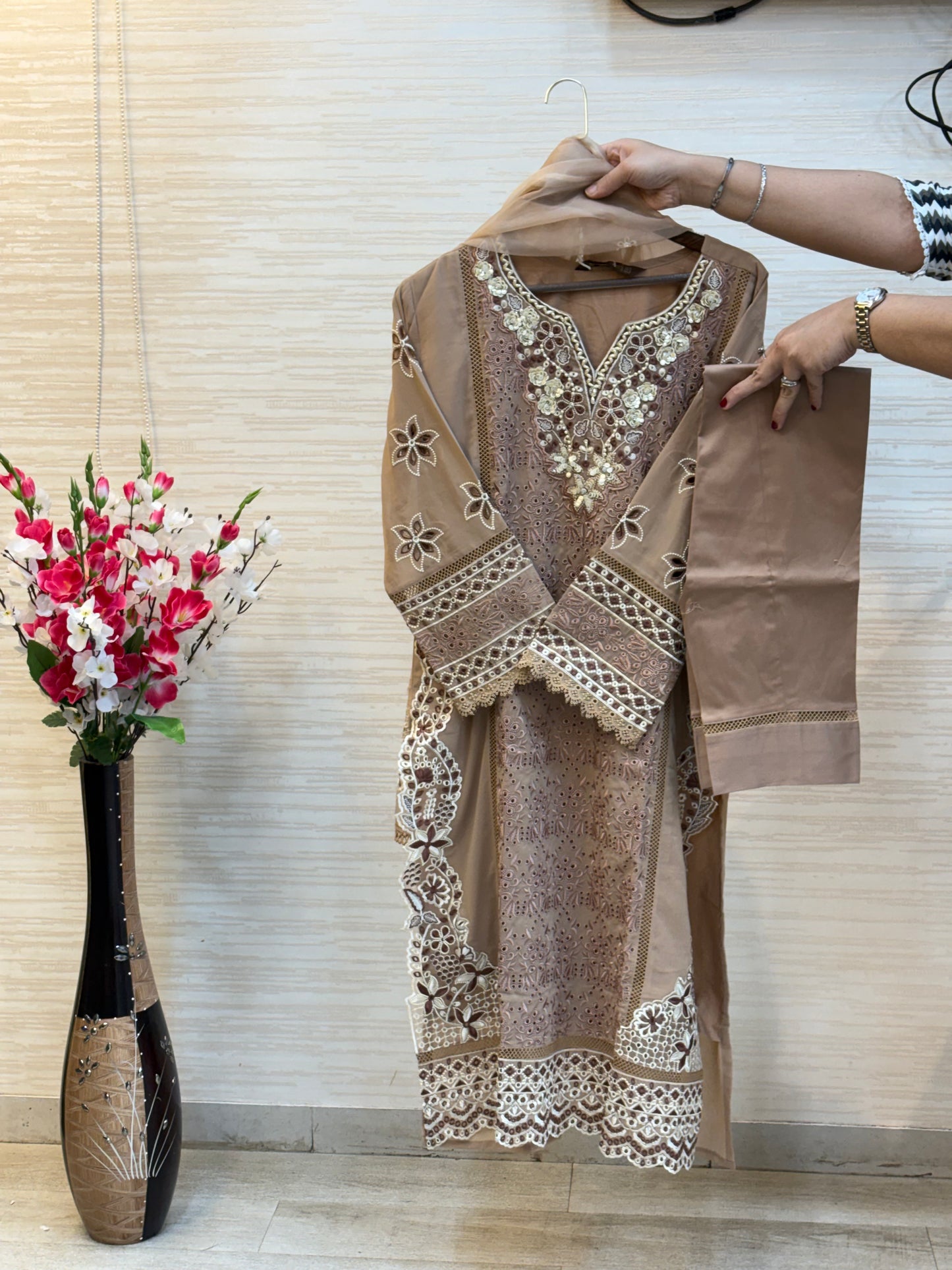 208 Cutwork Partywear suit - beige