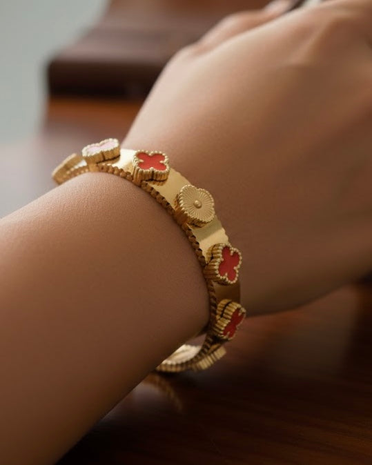 056 Floral Gold Cuff Bracelet