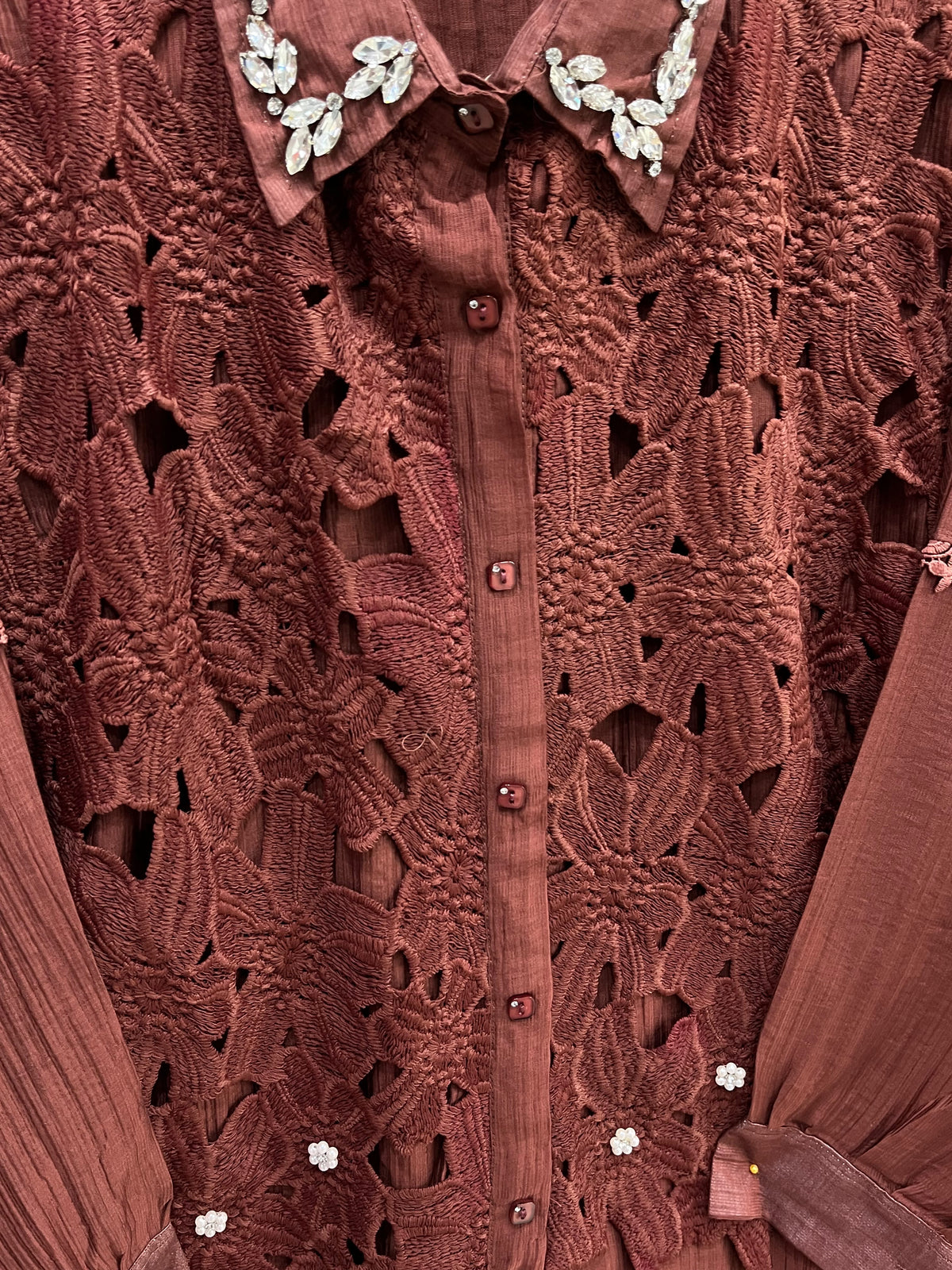 1495 Korean Crochet Coordset - Rust Brown