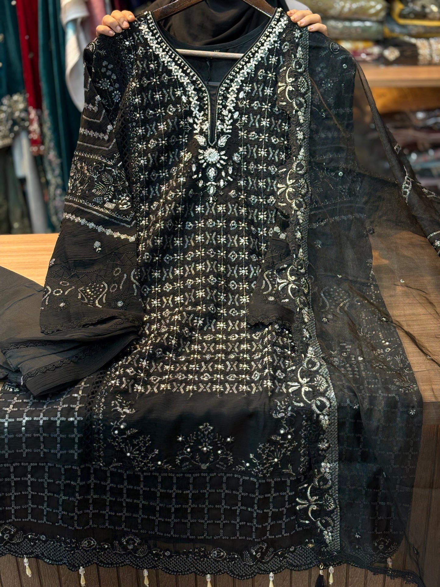 254 Pearl Elegance Chiffon Suit - black