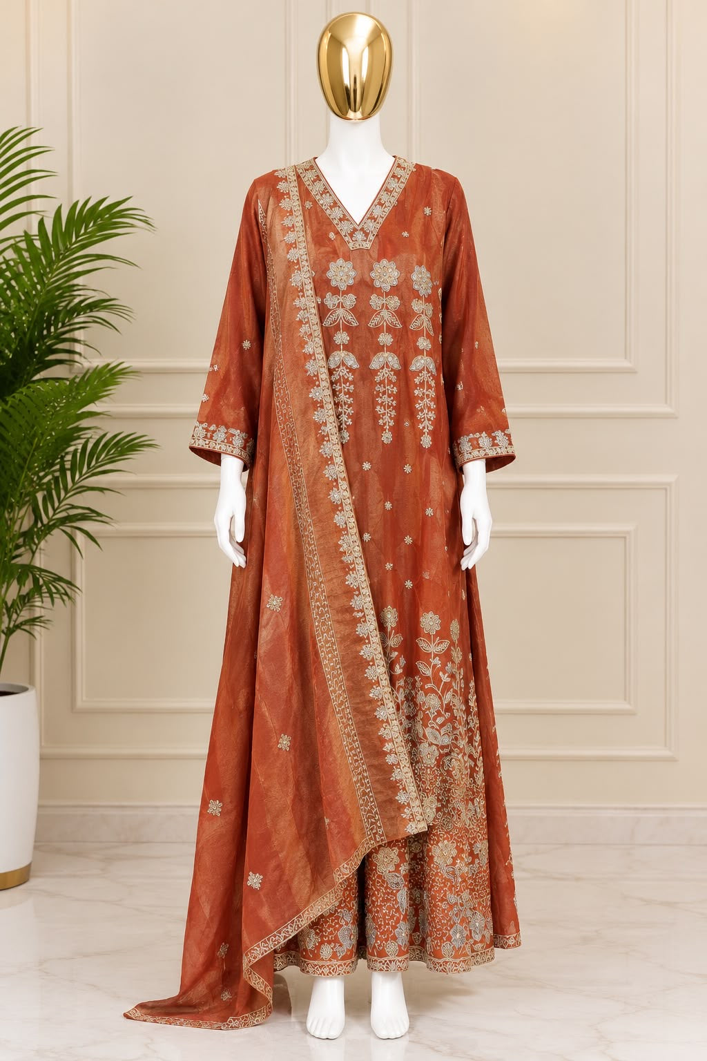 1525 Pakistani Heavy Partywear - Rusty Orange