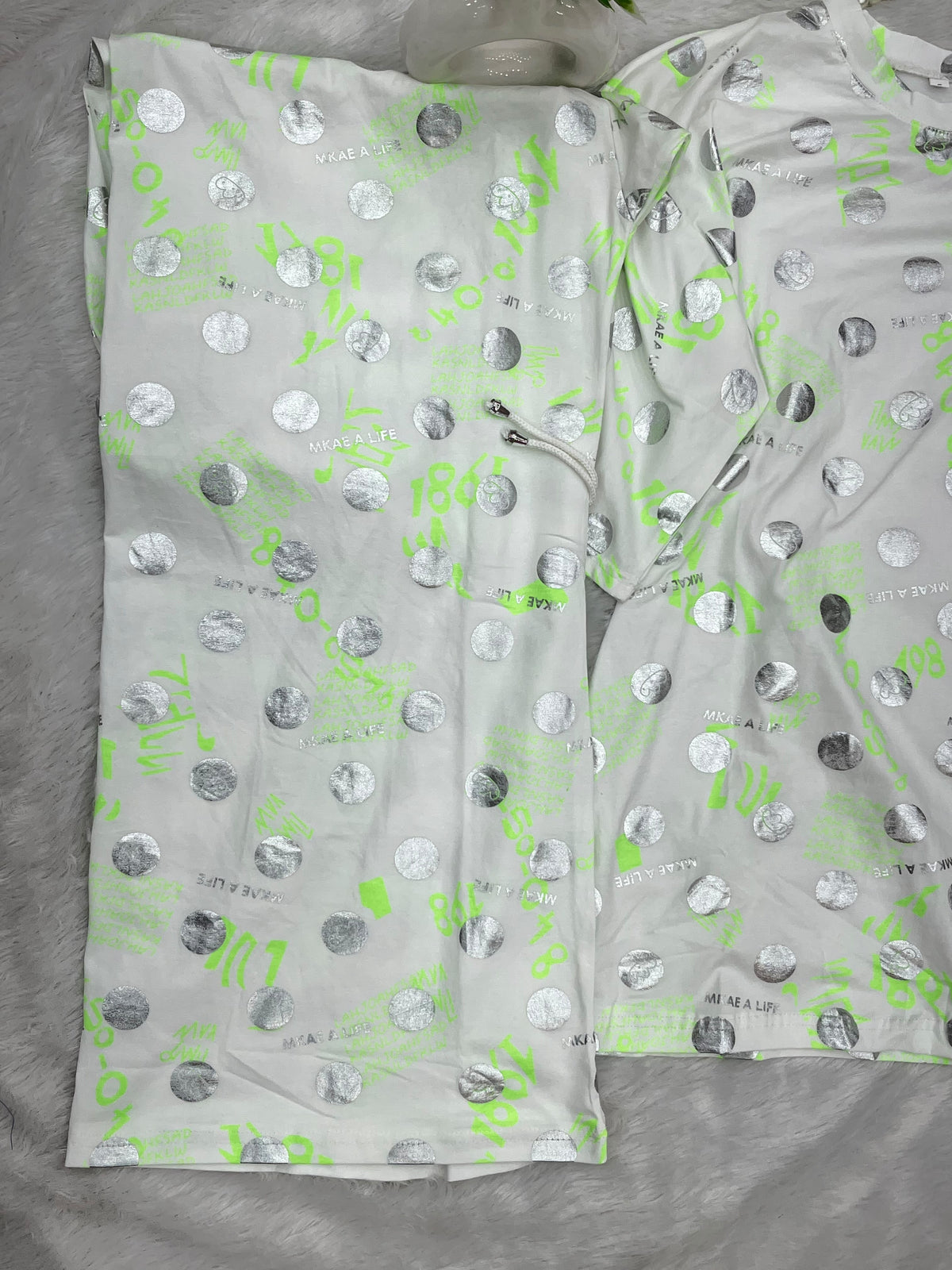 1454 Korean Printed Night Wear - White Yellow