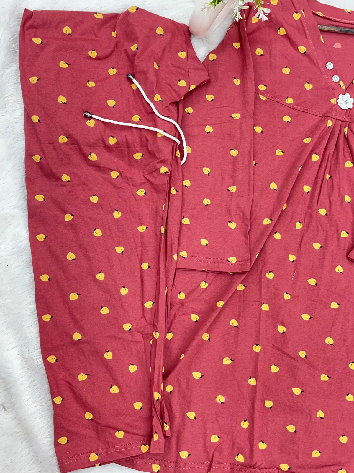 1454 Korean Printed Night Wear - Rose Pink