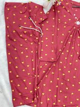 1454 Korean Printed Night Wear - Rose Pink