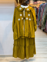 068 korean 3pc skirt cord set mustard