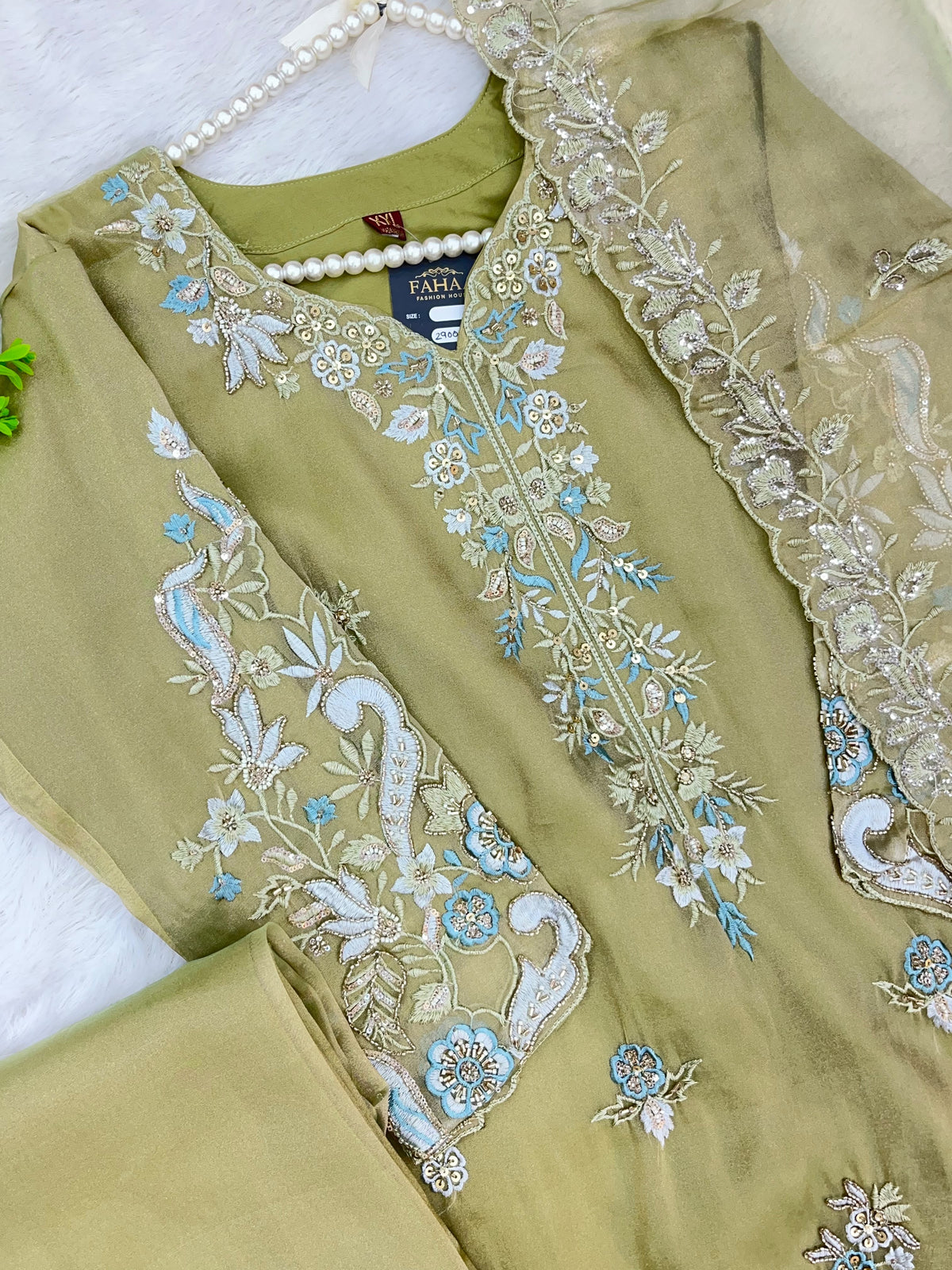 1477 Pakistani Party Wear - Olive Green