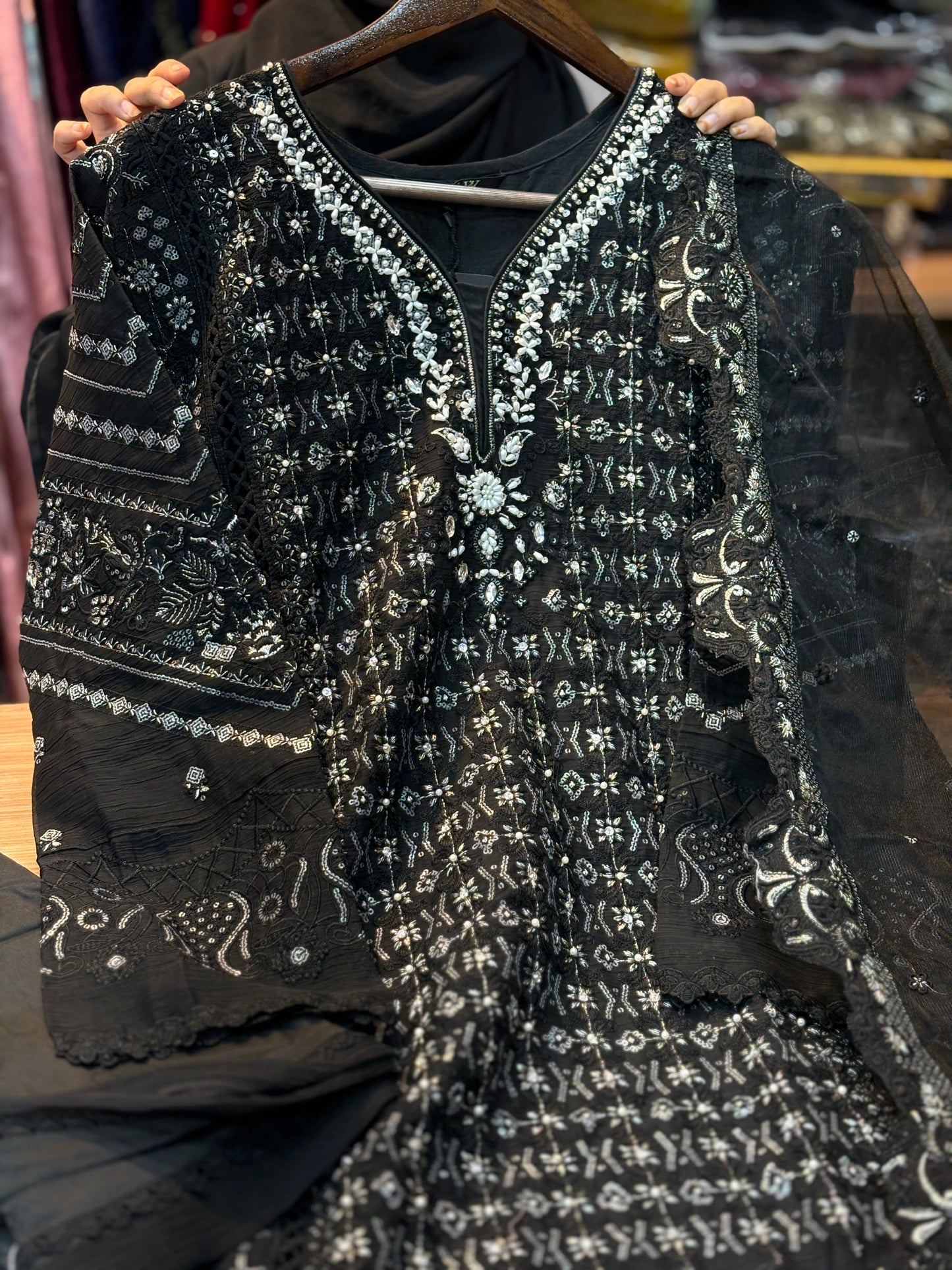 254 Pearl Elegance Chiffon Suit - black