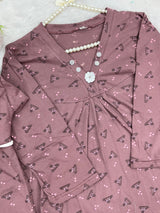 1454 Korean Printed Night Wear - Dusty Mauve