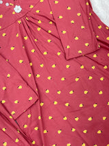1454 Korean Printed Night Wear - Rose Pink