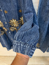 1494 Denim Embroidered Coordset - Mid Blue