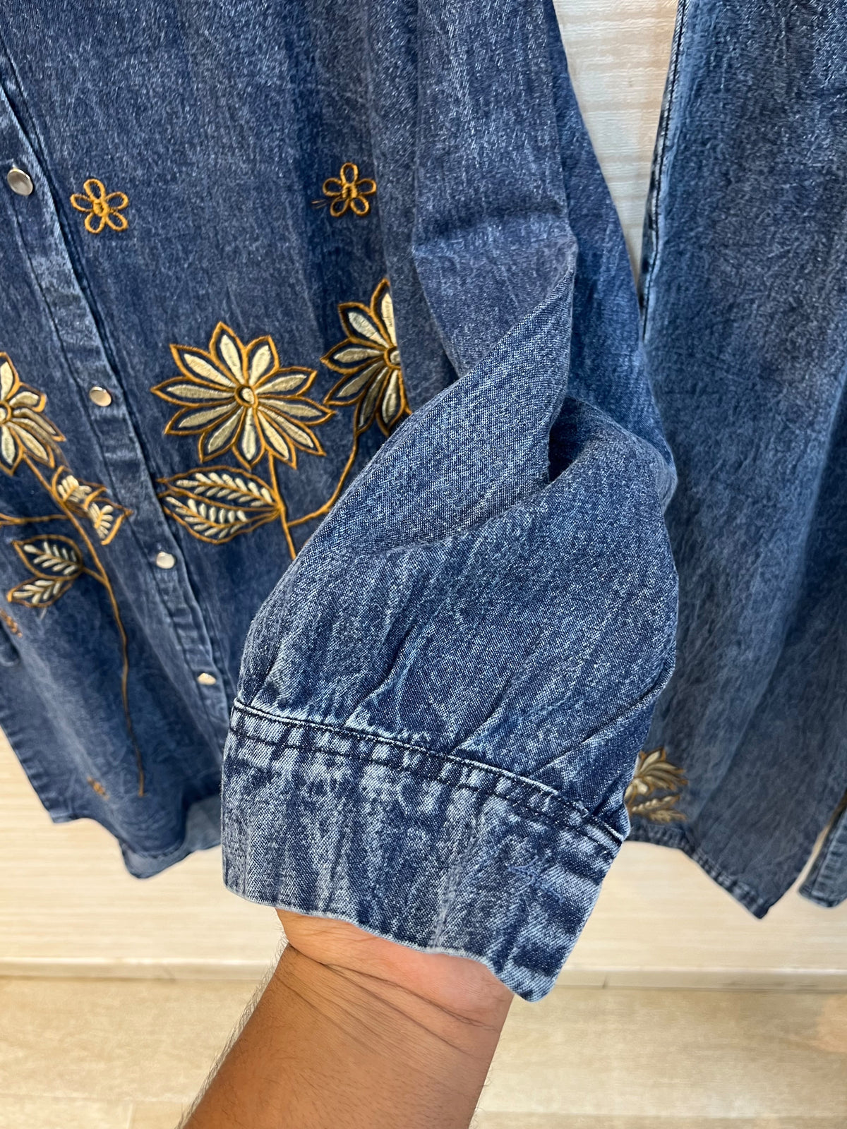 1494 Denim Embroidered Coordset - Mid Blue