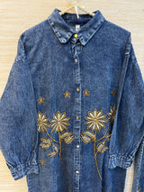 1494 Denim Embroidered Coordset - Mid Blue