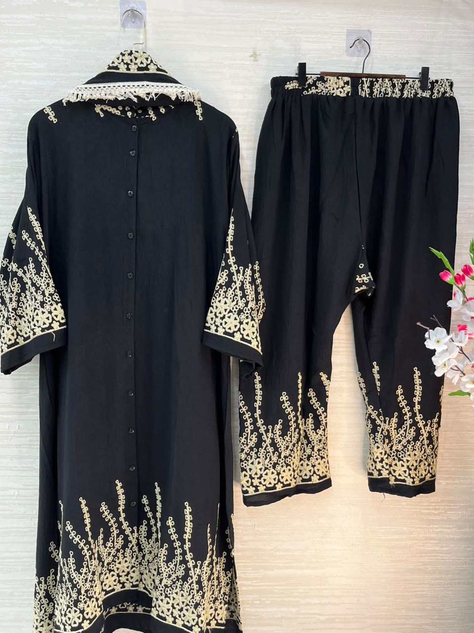 1098 Korean Embroidered Coord Set - Black
