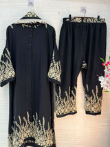 1098 Korean Embroidered Coord Set - Black