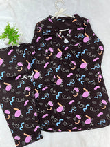 1454 Korean Printed Night Wear - Abstract Black