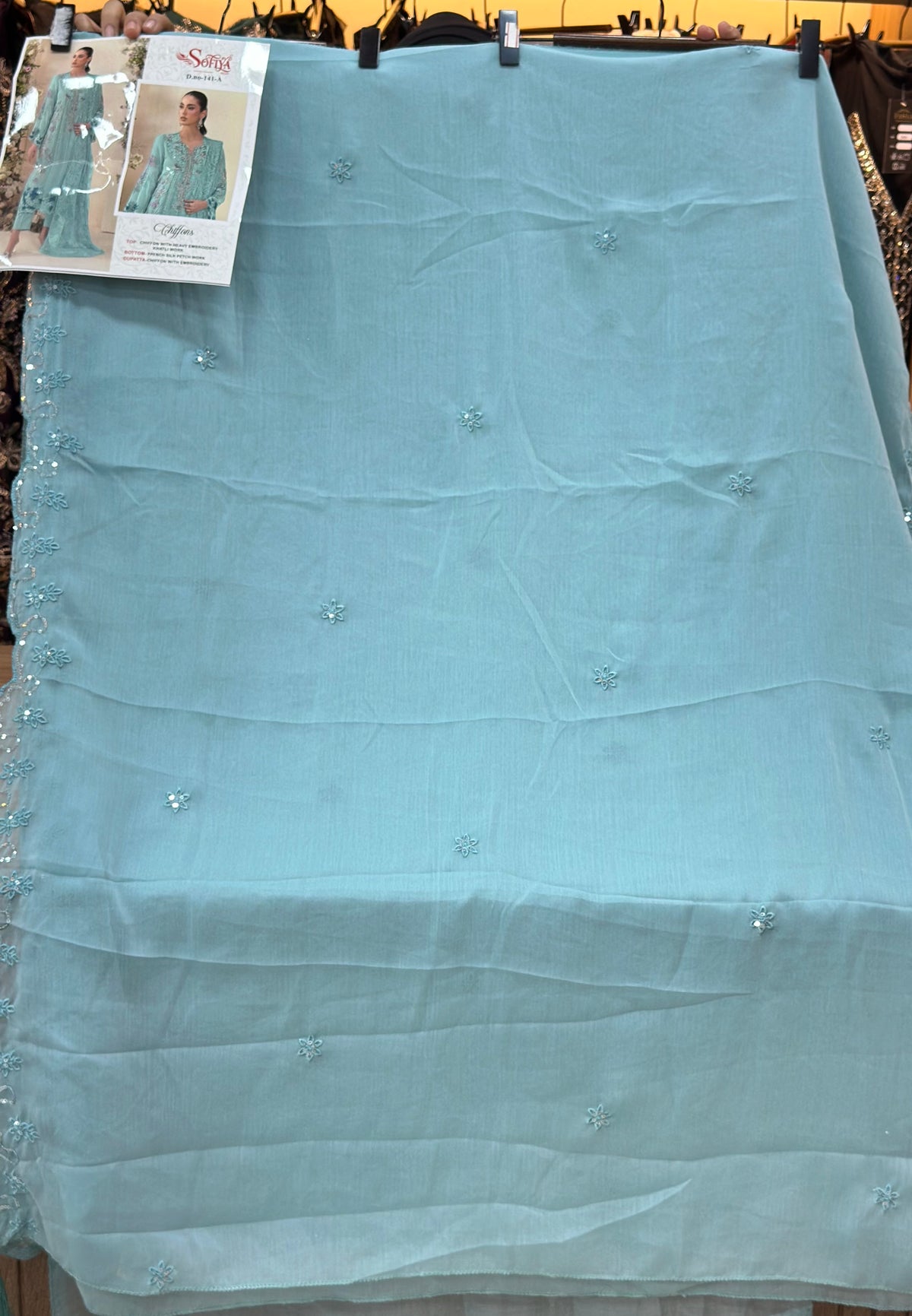 1483 Pakistani Unstitched Party Wear - Sky Blue