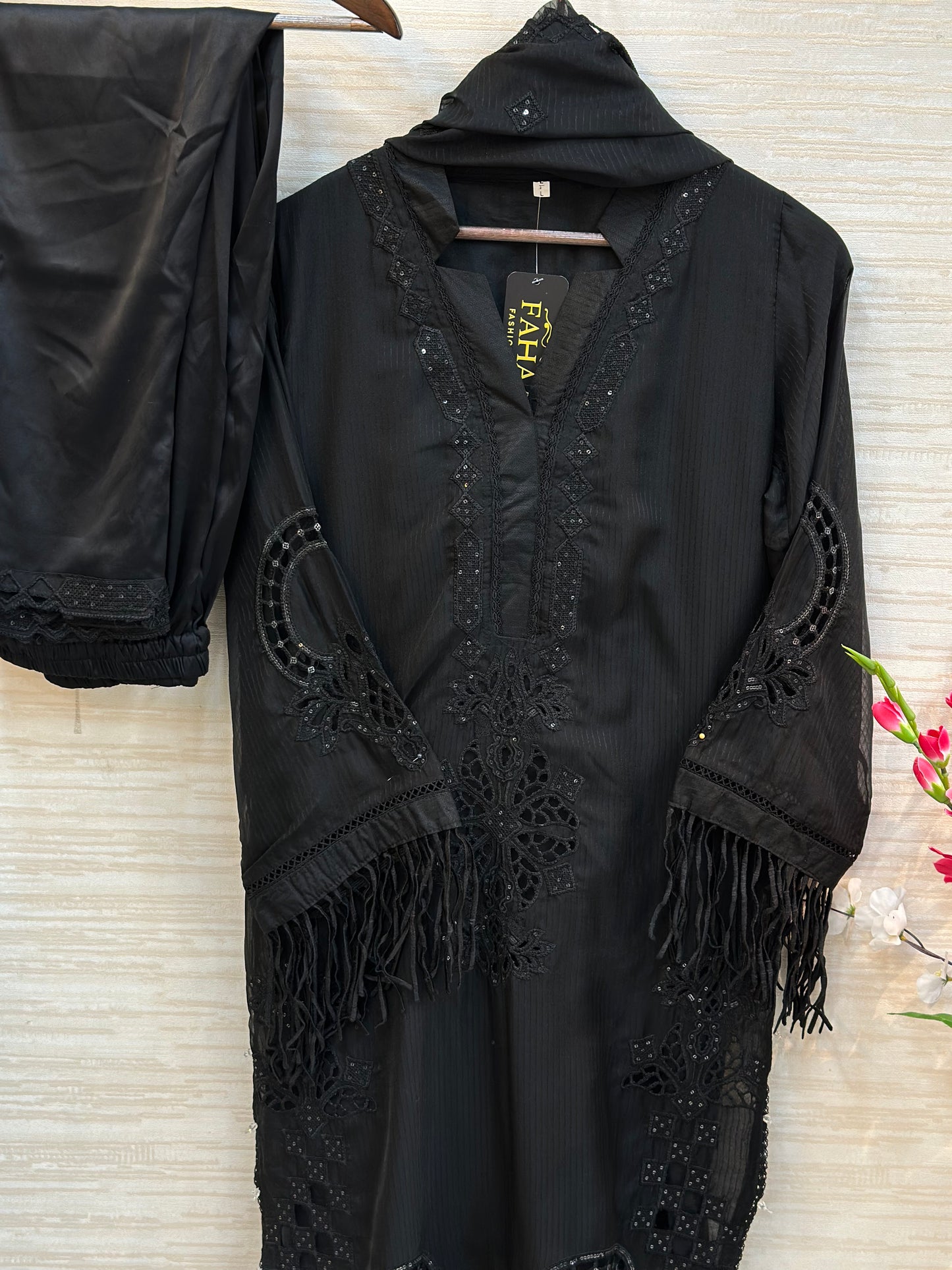 238 Elegant Embroidered 3pc Suit - black