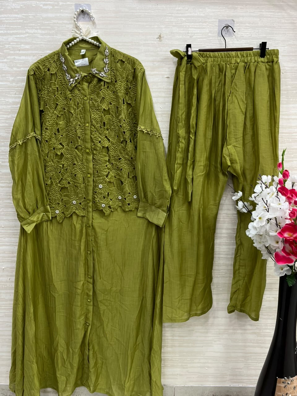 1495 Korean Crochet Coordset - Mehndi Green