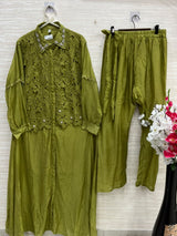 1495 Korean Crochet Coordset - Mehndi Green
