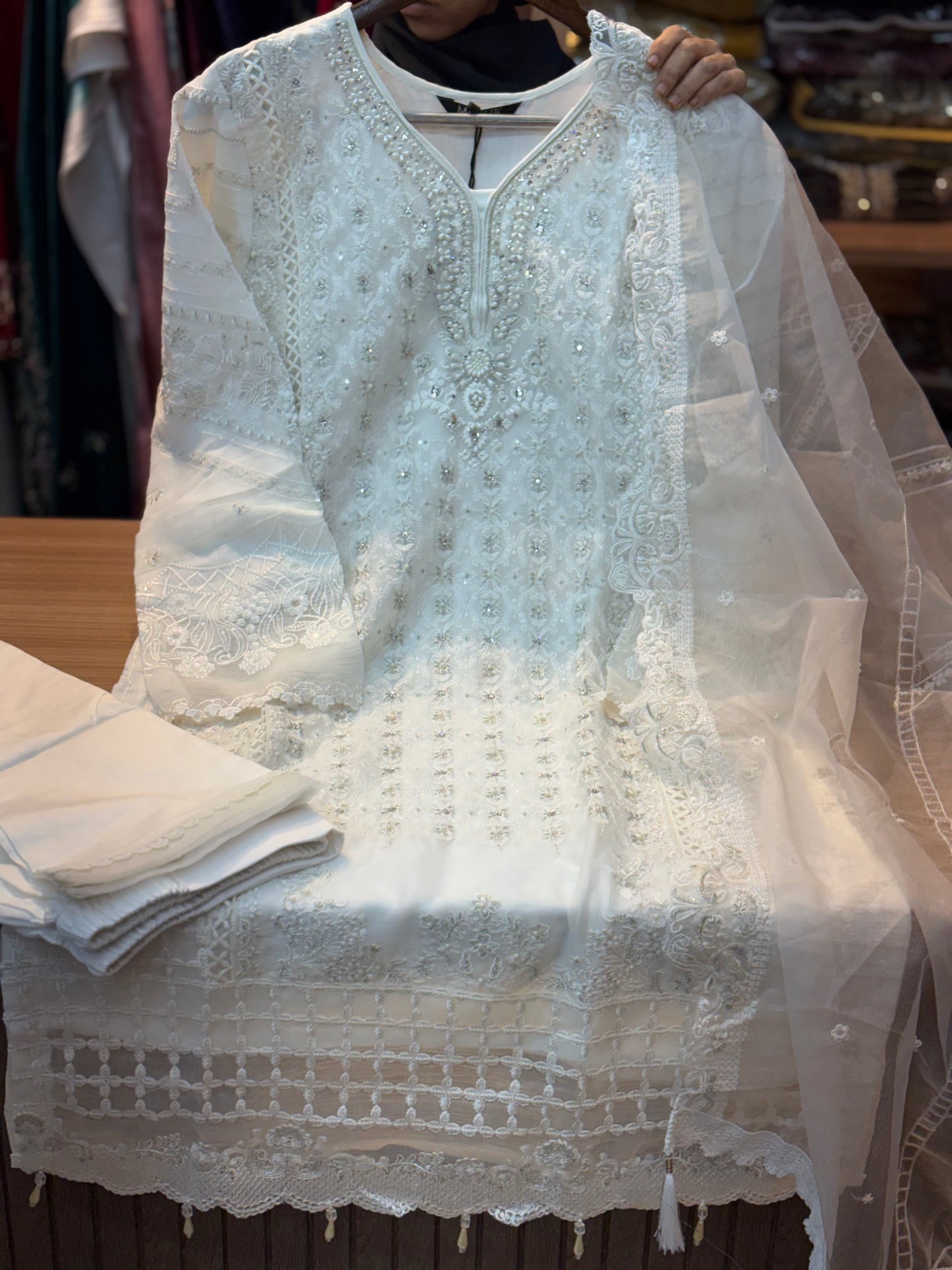 254 Pearl Elegance Chiffon Suit - white