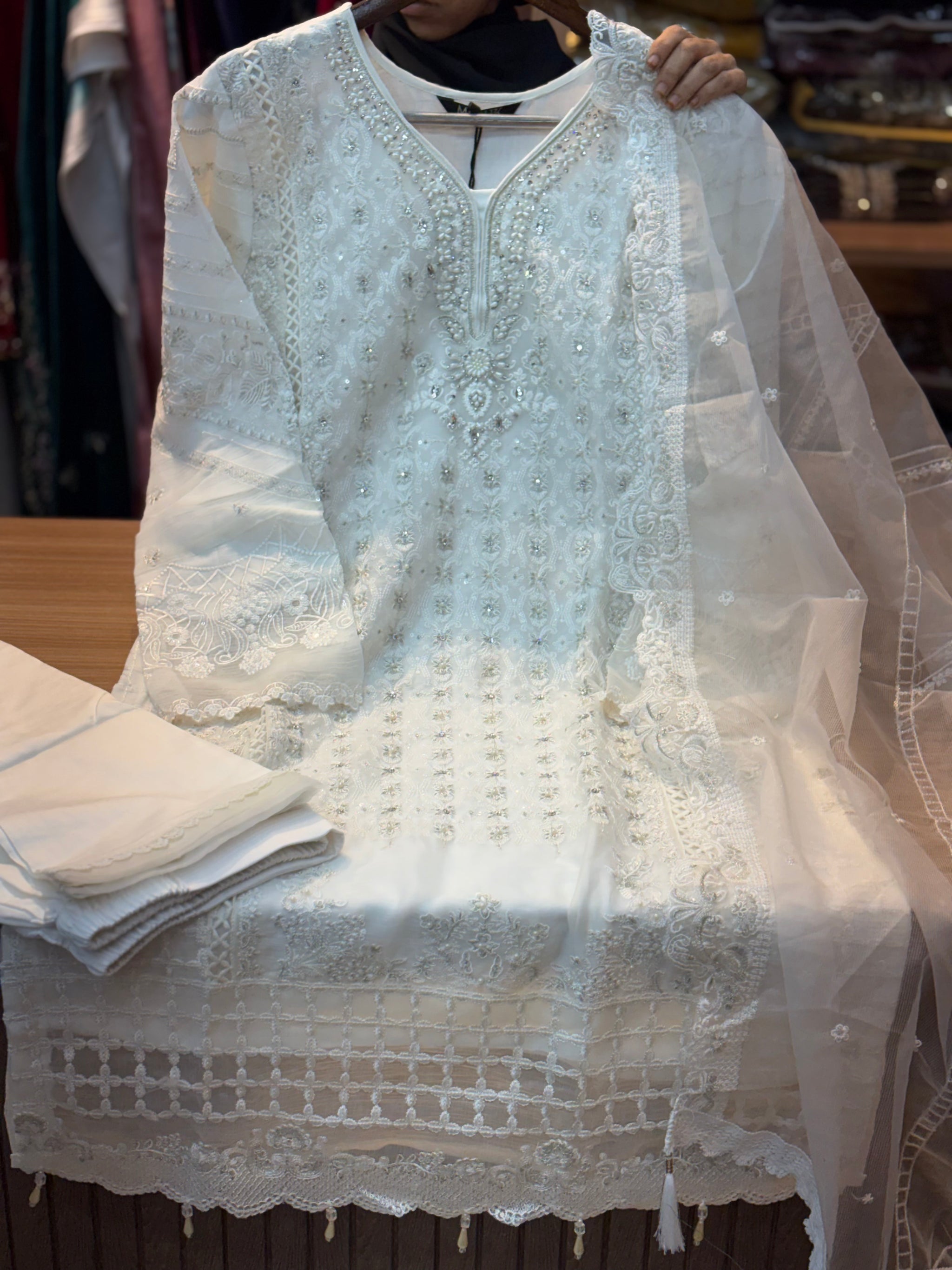 254 Pearl Elegance Chiffon Suit - white