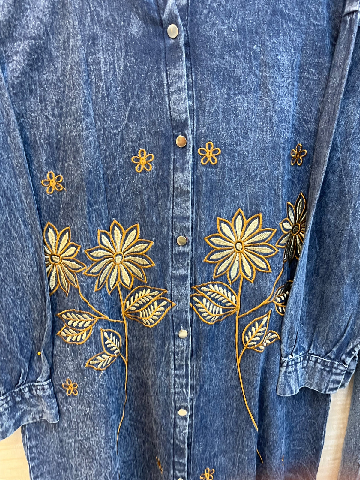 1494 Denim Embroidered Coordset - Mid Blue