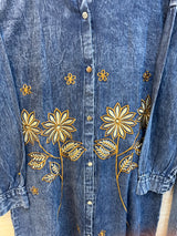 1494 Denim Embroidered Coordset - Mid Blue