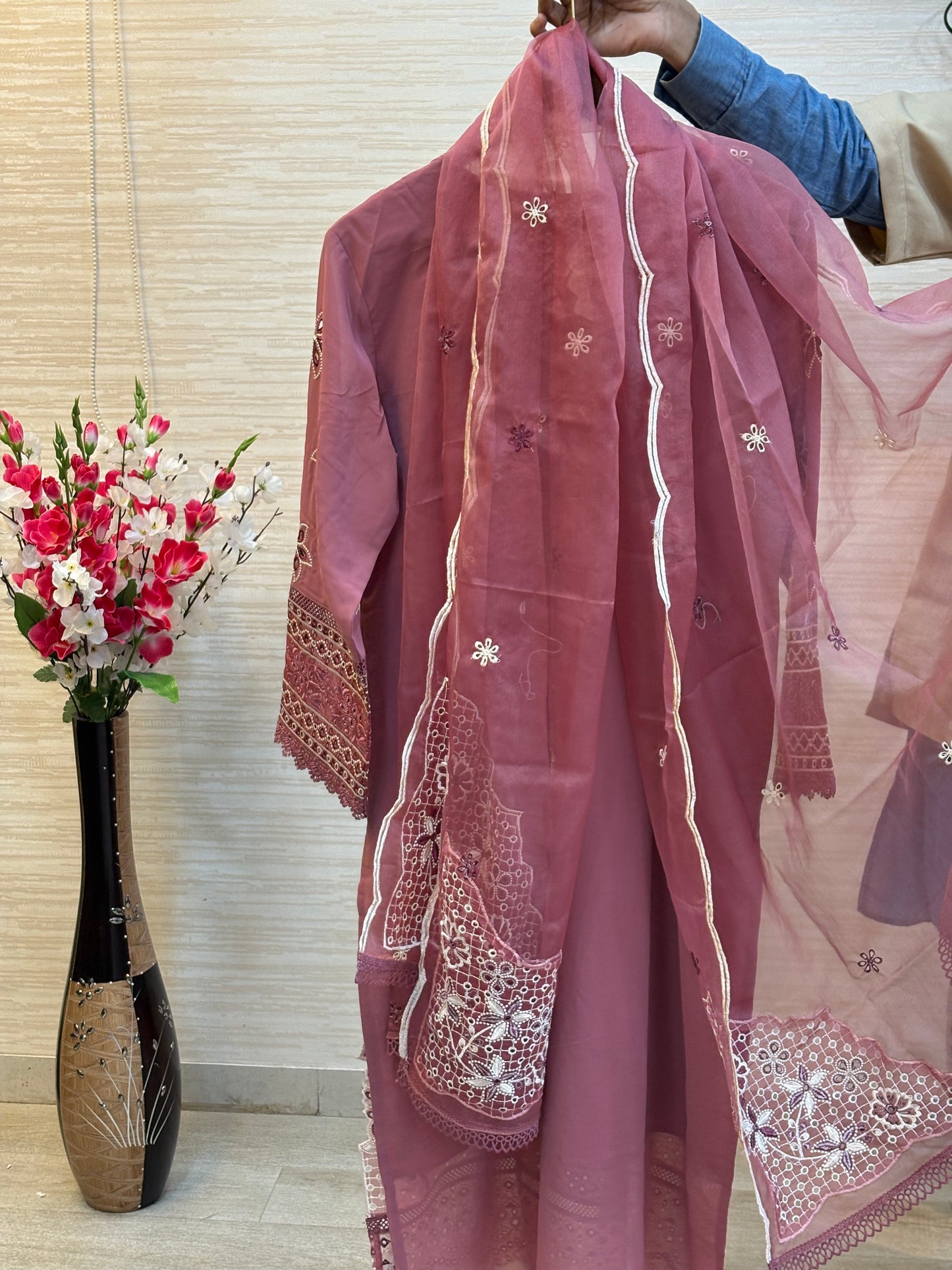 208 Cutwork Partywear suit - pink