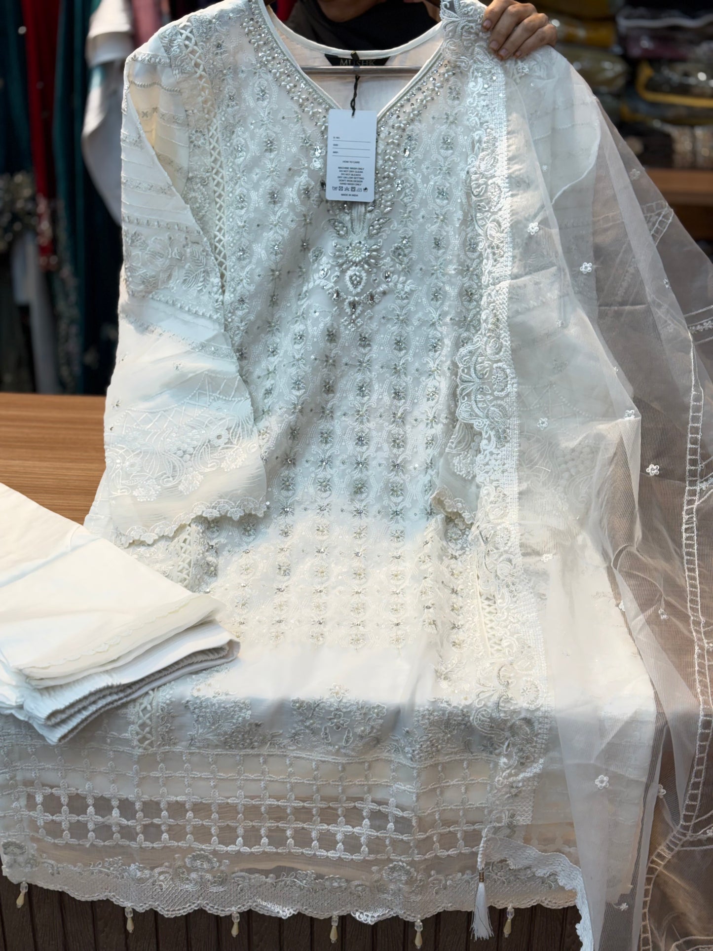 254 Pearl Elegance Chiffon Suit - white