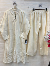 1465 Korean Floral Coordset - Milky White