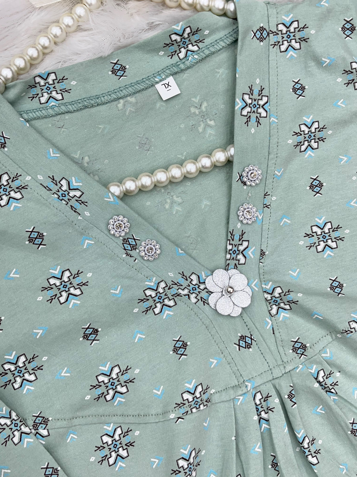 1454 Korean Printed Night Wear - Sage