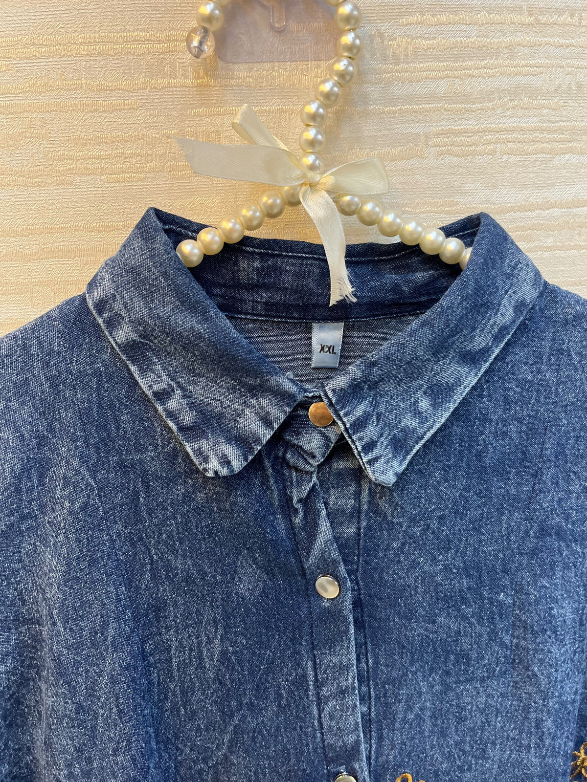 1494 Denim Embroidered Coordset - Mid Blue