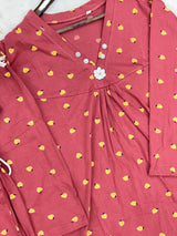 1454 Korean Printed Night Wear - Rose Pink