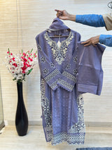 208 Cutwork Partywear suit - turkish purple