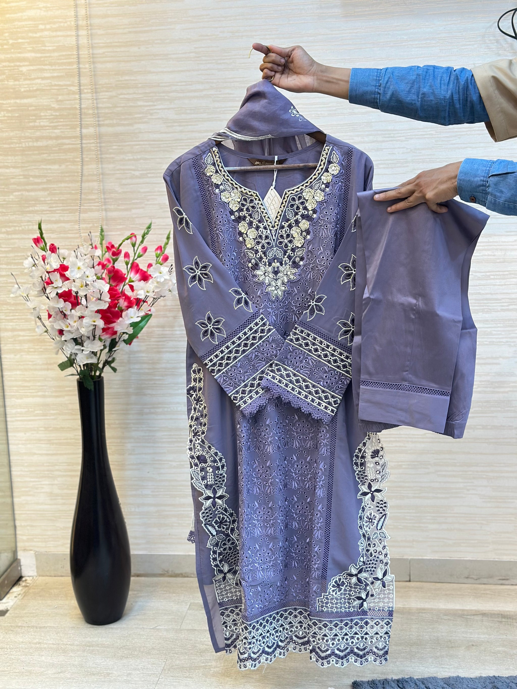 208 Cutwork Partywear suit - turkish purple